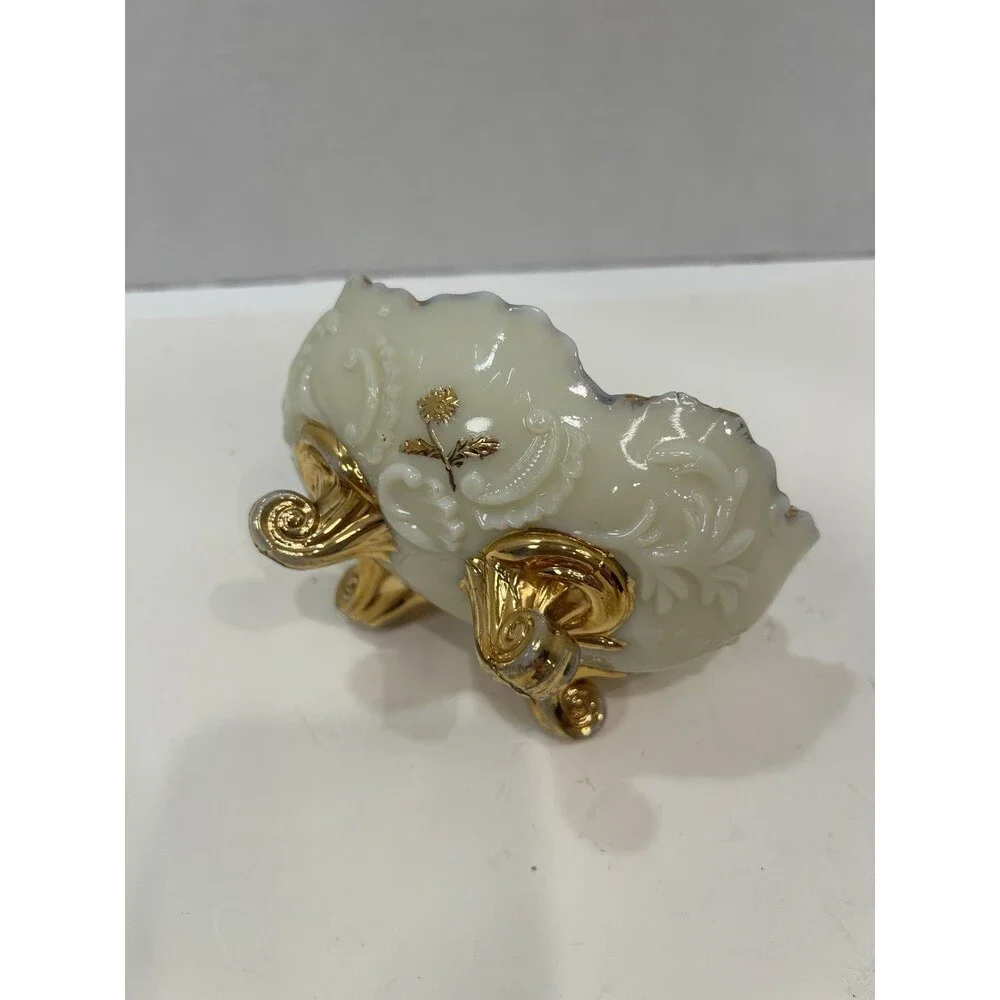 Antique Northwood Louis XV Custard Glass Footed Berry/Nut Bowl, 1898-1899 Gilded
